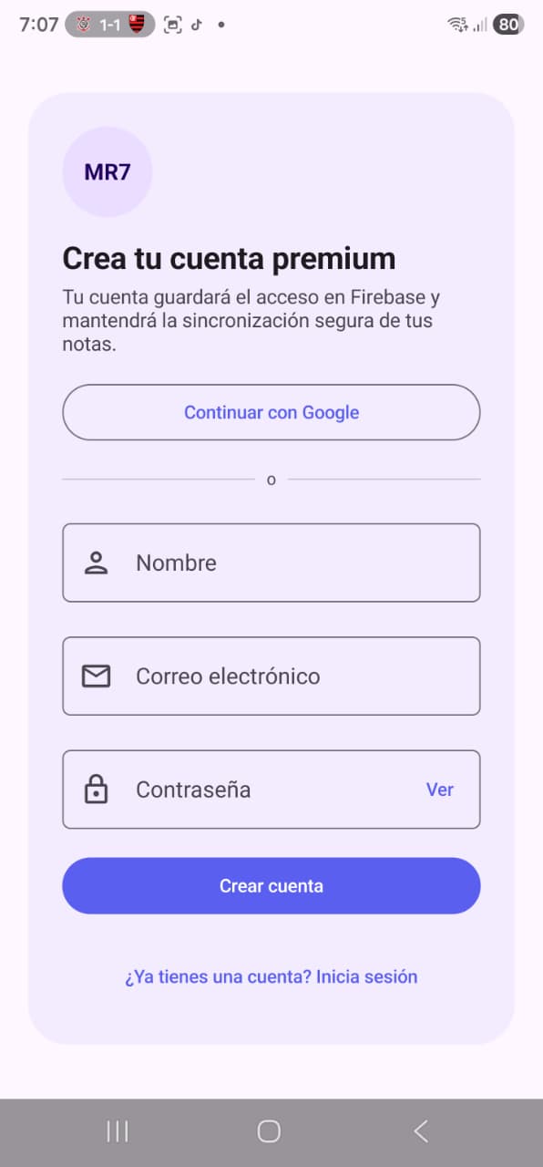 Eliminar cuenta en MR7 Note